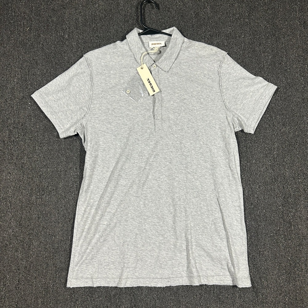 Diesel T-Adelita Polo Shirt Mens Large L Light Grey New Cotton Raw Edge 00S8EB